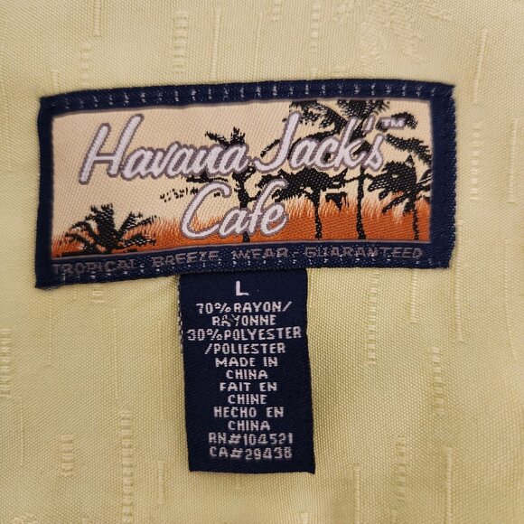 Havana Jacks Cafe Hawaiian Shirt Yellow Palm‎ Trees Embroidered Button Up Large - Picture 13 of 15